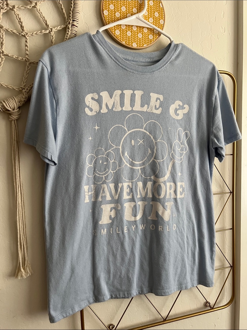 L (10/12) | SmileyWorld Kids "Smile & Have More Fun" Graphic Tee - Light Blue